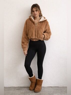 Coco & Shay Teddy Fleece Jacket Women’s Large | Cropped Sherpa Hoodie